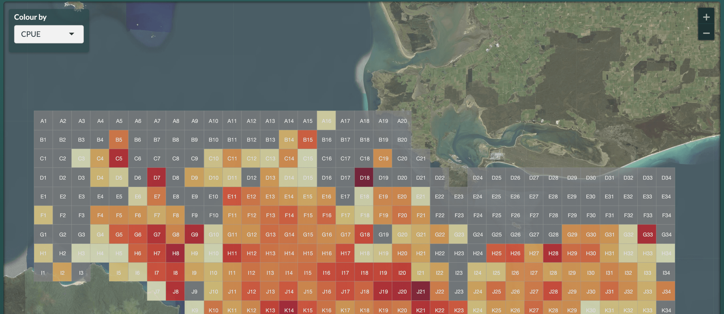 An example dashboard illustrating catch rates of oyster in Foveaux Strait