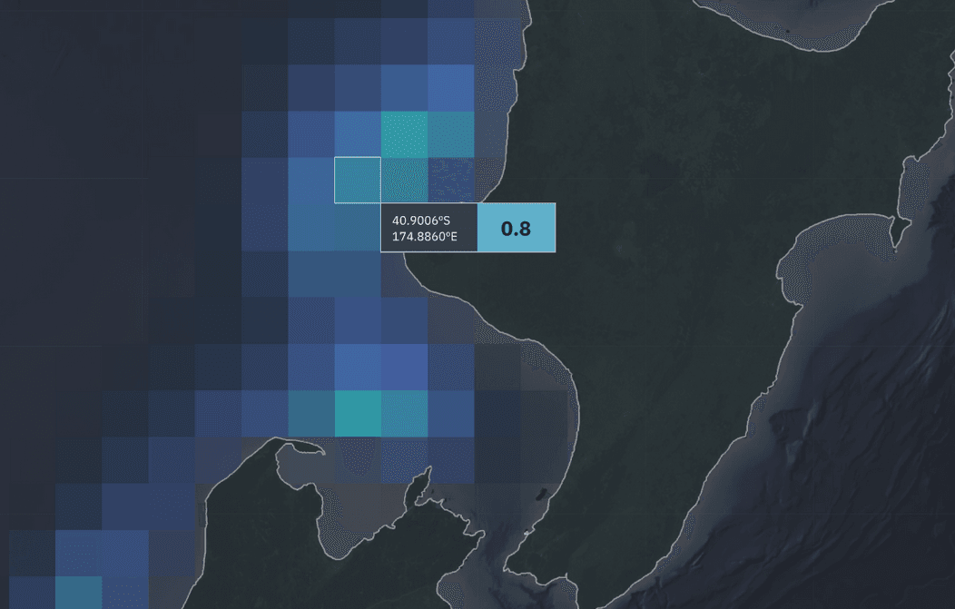 The predicted catch per unit effort of jack mackerel on the North Island west coast.